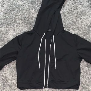 Black cropped zip up hoodie